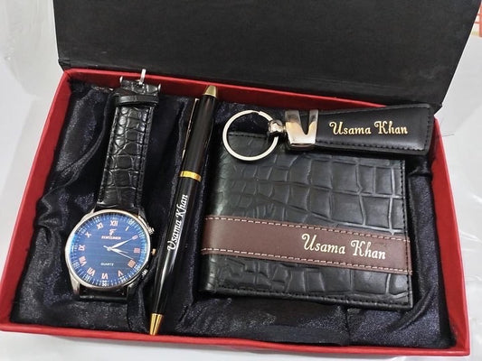 Complete Leather Accessory Set – Wallet, Keychain, Watch, and Pen Gift - GiftCity