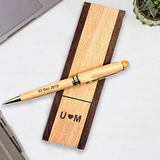 Customized Wooden Holder With Pen - GiftCity