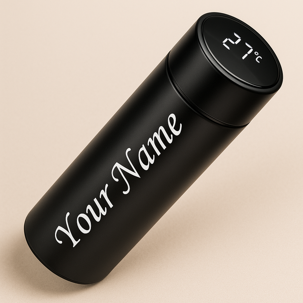 Custom Name Smart Water Bottle – Black | LED Temp Display Flask GiftCity