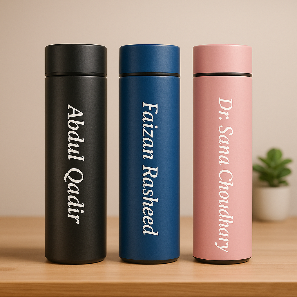 Custom Name Smart Water Bottle – Black LED Temp Display Flask GiftCity