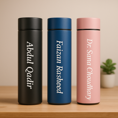 Custom Name Smart Water Bottle – Black LED Temp Display Flask GiftCity