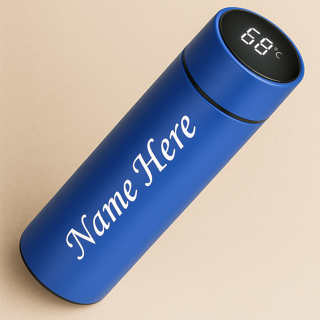 Custom Name Smart Water Bottle – Black LED Temp Display Flask GiftCity