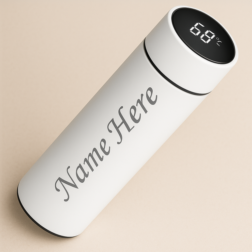 Custom Name Smart Water Bottle – Black LED Temp Display Flask GiftCity