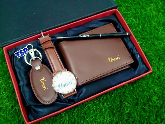 Luxury Customized Leather Wallet, Keychain, Pen & Watch Set - GiftCity