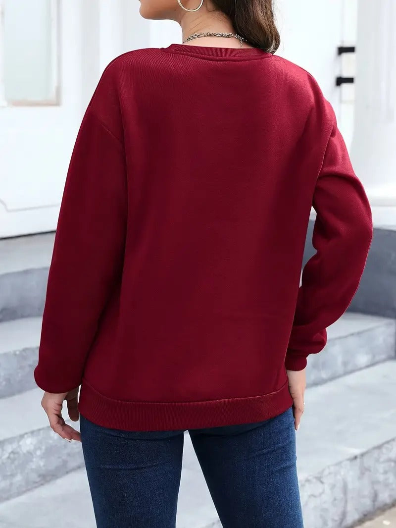 Women's Cartoon Print Round Neck Sweatshirt, Polyester, Casual Sports Hoodie, Long Sleeve, Regular Fit, All Seasons - GiftCity
