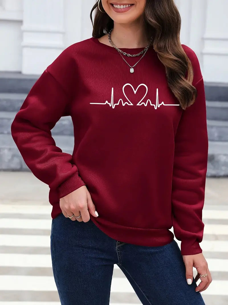 Women's Cartoon Print Round Neck Sweatshirt, Polyester, Casual Sports Hoodie, Long Sleeve, Regular Fit, All Seasons - GiftCity