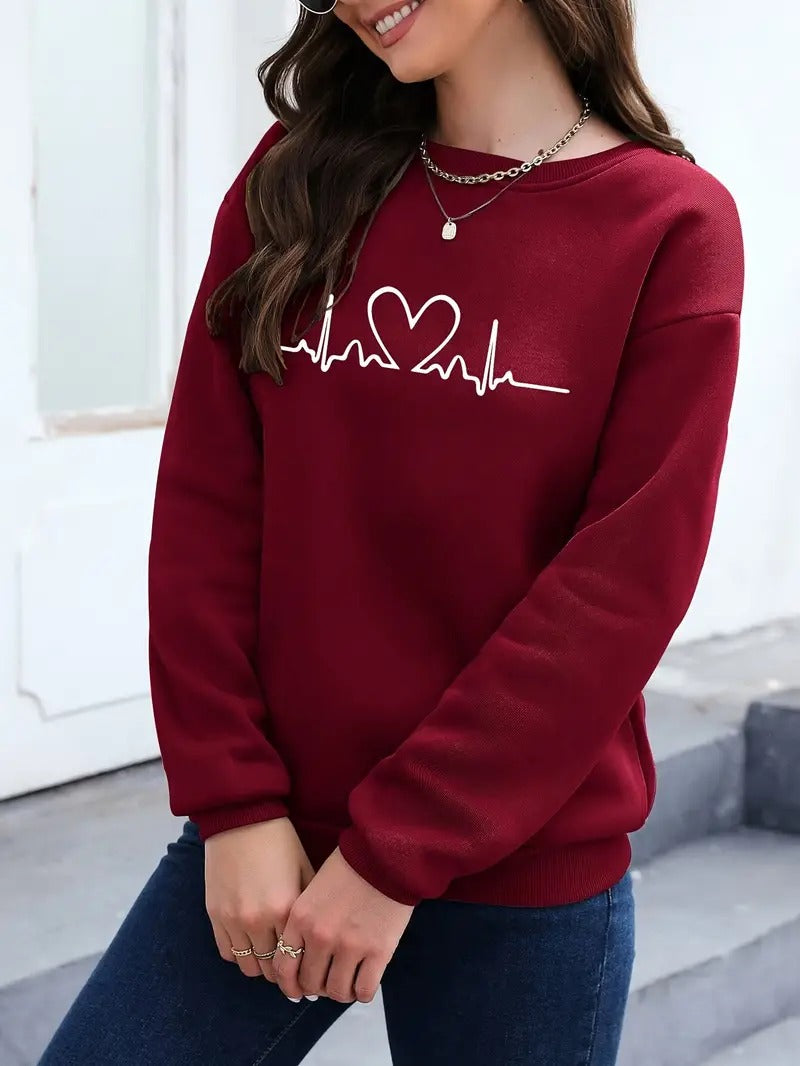 Women's Cartoon Print Round Neck Sweatshirt, Polyester, Casual Sports Hoodie, Long Sleeve, Regular Fit, All Seasons - GiftCity