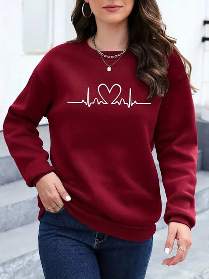 Women's Cartoon Print Round Neck Sweatshirt, Polyester, Casual Sports Hoodie, Long Sleeve, Regular Fit, All Seasons - GiftCity