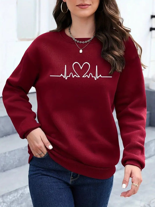 Women's Cartoon Print Round Neck Sweatshirt, Polyester, Casual Sports Hoodie, Long Sleeve, Regular Fit, All Seasons - GiftCity