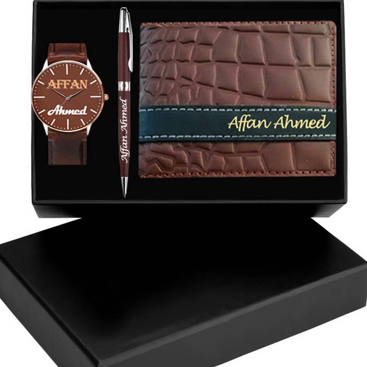 Stylish Leather Gift Set – Wallet, Keychain, Watch, and Pen Combo - GiftCity