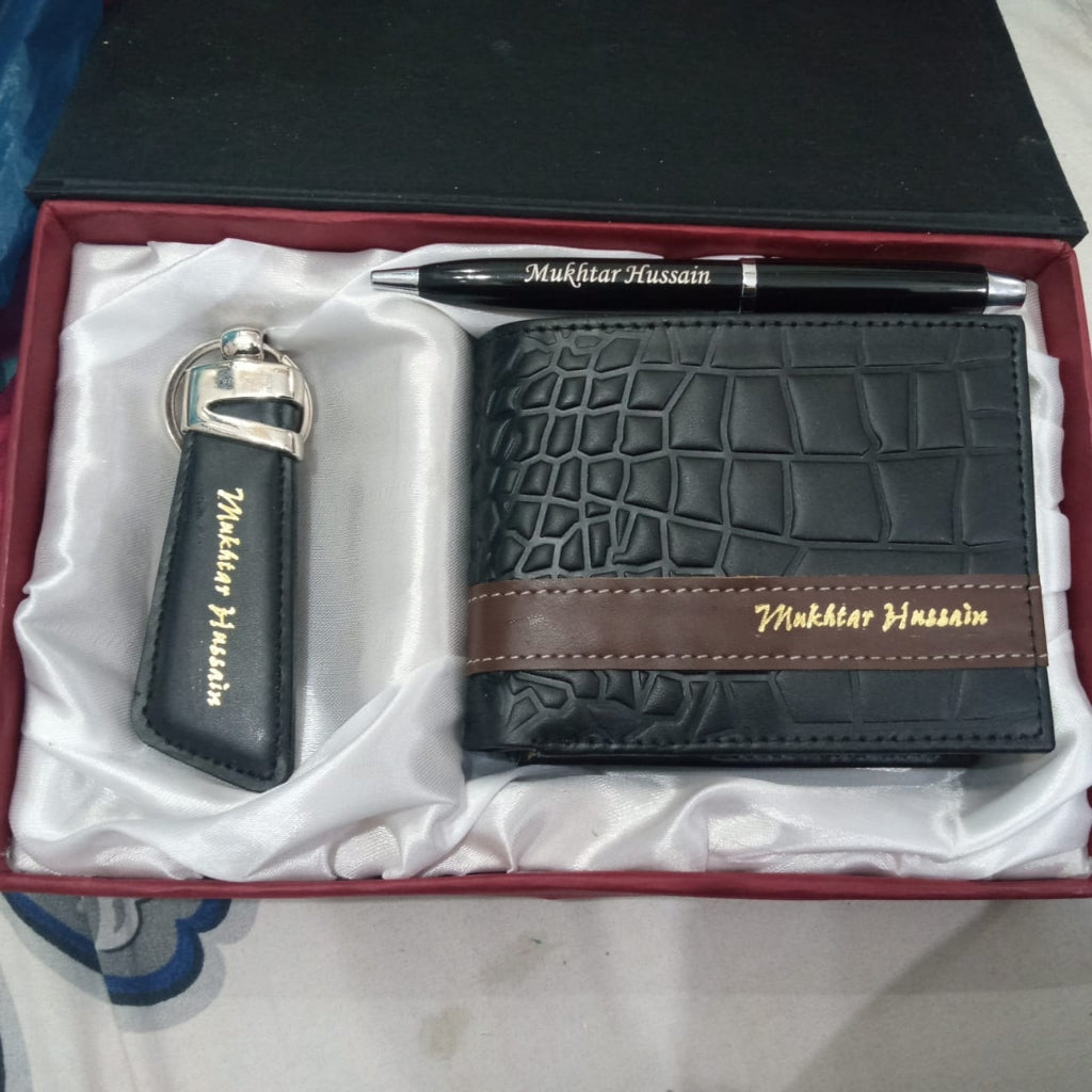 Premium Leather Collection – Wallet, Keychain and Pen Set - GiftCity