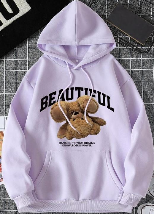 Purple Beautiful Bear Printed Hoodie - GiftCity