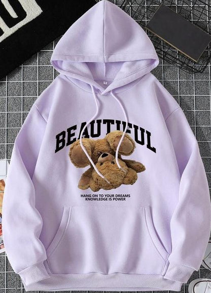 Purple Beautiful Bear Printed Hoodie - GiftCity