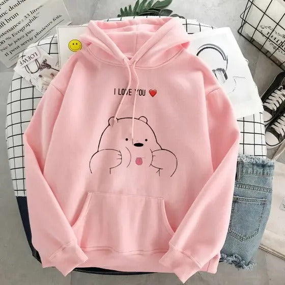 Pink I Love Panda Printed Hoodie - GiftCity