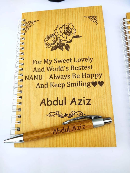 Personalized Wooden Diary With Pen - GiftCity